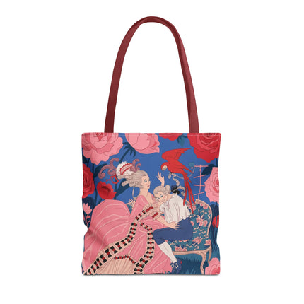 🌹🦜 The Lady Of The Scarlet Parrot Tote Bag – Art Deco Floral Elegance