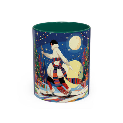 🌙🎿 The Moonlit Christmas Skier Colorful Mug – Whimsical Holiday Fantasy