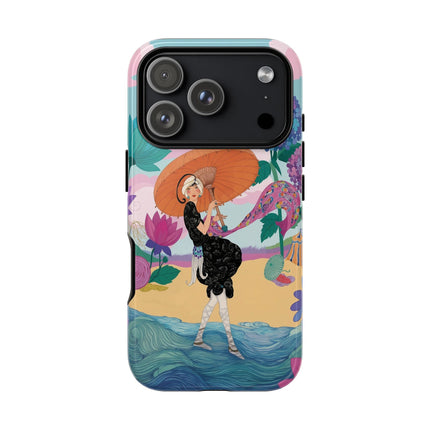 🌊☂️ The Lady Of The Flowered Seashore Phone Case – Art Deco Seaside Fashion