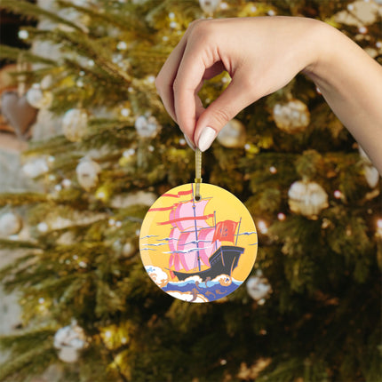 Golden Seas and Whimsical Dreams Glass Ornament