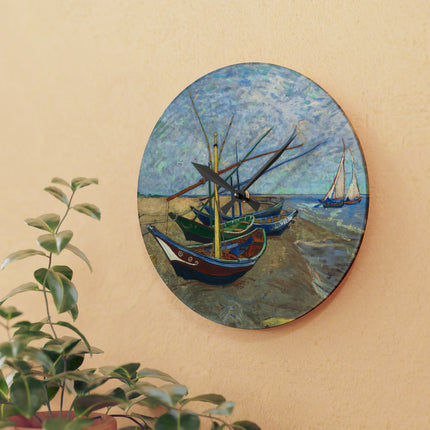 Fishing Boats by Vincent Van Gogh Acrylic Wall Clock, Round & Square