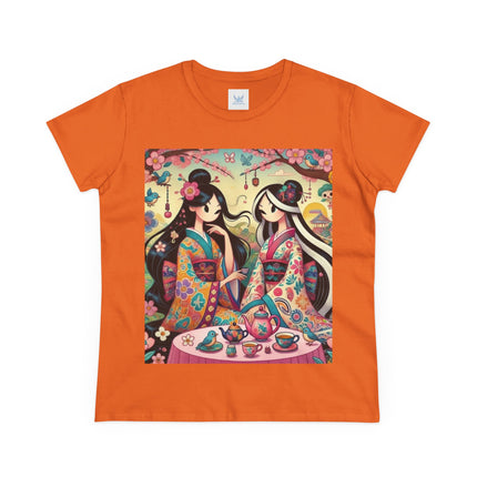 Fairies in Kimonos at Tea Among Blossoms Cotton Tee
