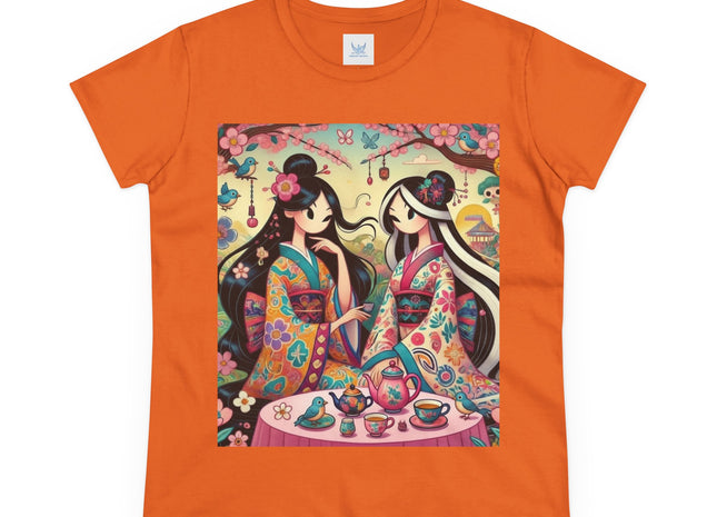 Fairies in Kimonos at Tea Among Blossoms Cotton Tee