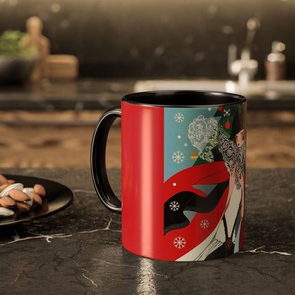 ❤️ The Lady Of The Crimson Scarf Colorful Mug – Art Deco Christmas Elegance