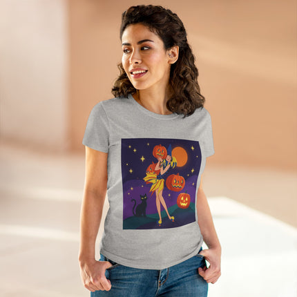 🎃🕯️ Moonlit Pumpkin Masquerade Cotton Tee – Whimsical Halloween Charm