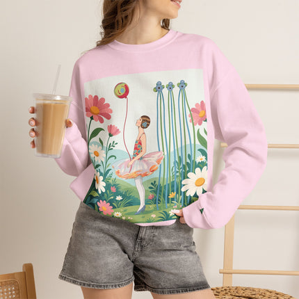 🌼🎈 The Garden Balloon Dancer Crewneck Sweatshirt – Art Deco Floral Whimsy