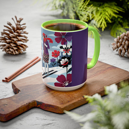 🎿❄️ The Winter Flower Skier Colorful Mug – Art Deco Alpine Fantasy
