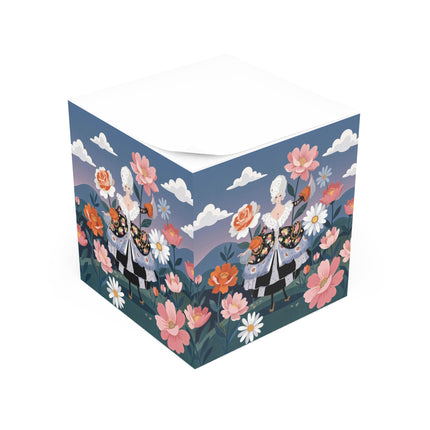 🌸🎀 The Grand Floral Promenade Note Cube – Art Deco Fashion Fantasy