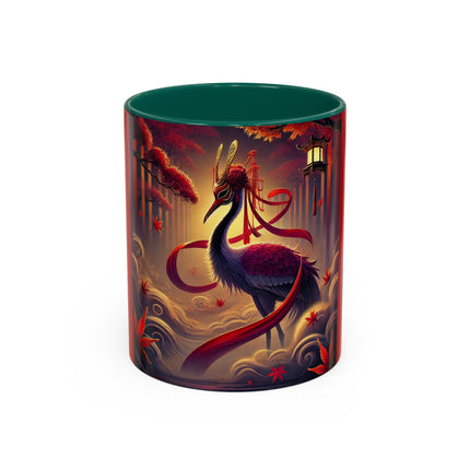 Regal Crimson Crane in the Autumn Mist Colorful Mugs (11oz, 15oz)