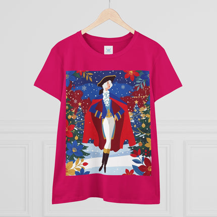 🎄🎭 The Christmas Masquerade Lady Cotton Tee – Art Deco Holiday Glamour