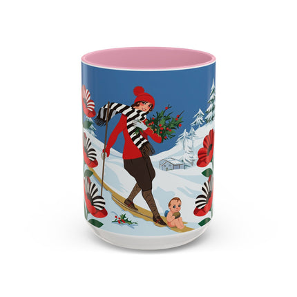 🎿🎄 The Christmas Holly Skier Colorful Mug – Whimsical Holiday Fantasy