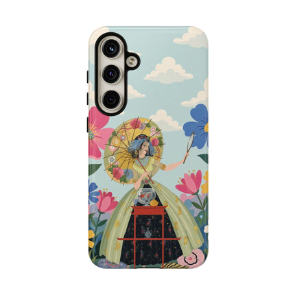 🌸🪞 The Floral Parasol Reflection Phone Case – Art Deco Garden Fantasy