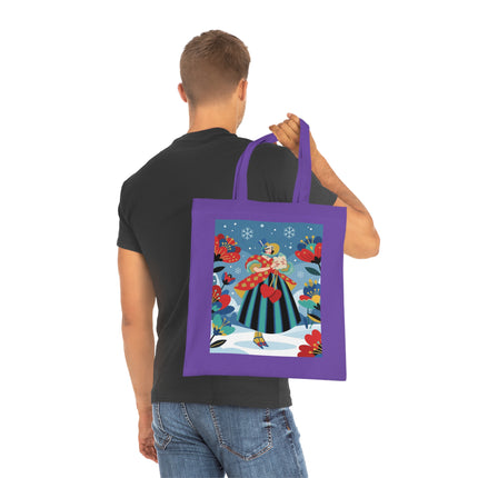 ❤️❄️ The Winter Heart Messenger Cotton Tote Bag – Art Deco Winter Enchantment