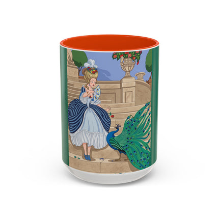 The Peacock's Admiration Colorful Mug (11oz, 15oz) – Rococo Elegance, Peacock Beauty & Garden Charm