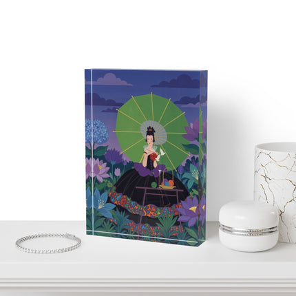 🪷🧶 The Lady Of The Lotus Knitting Circle Acrylic Art Block – Art Deco Floral Whims