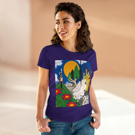 🦢🏰 The Enchanted Swan Ballet Cotton Tee – Art Deco Fairytale Whimsy