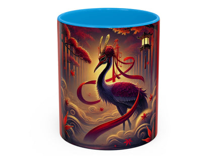 Regal Crimson Crane in the Autumn Mist Colorful Mugs (11oz, 15oz)