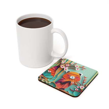 A Playful Red Panda Cork Back Coaster