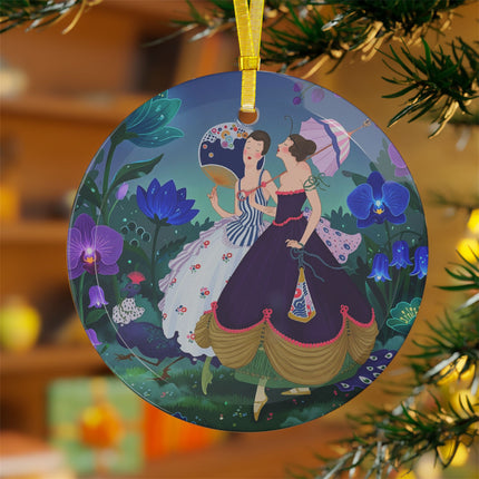 🌙🦚 The Ladies Of The Moonlit Garden Glass Ornament – Art Deco Floral Elegance