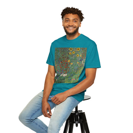 Farm Garden with Sunflowers by Gustav Klimt Unisex Garment-Dyed T-shirt