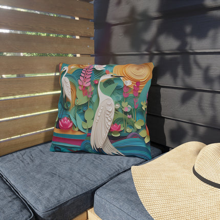 Elegant Egret Oasis Outdoor Pillows
