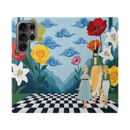 🌺♟️ The Ladies Of The Checkerboard Garden Flip Case – Art Deco Floral Fantasy