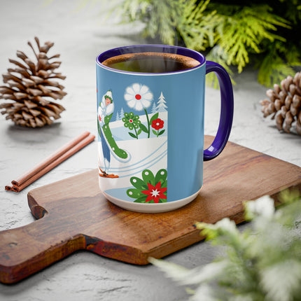 🎿❄️ The Winter Garden Skier Colorful Mug – Whimsical Holiday Fantasy