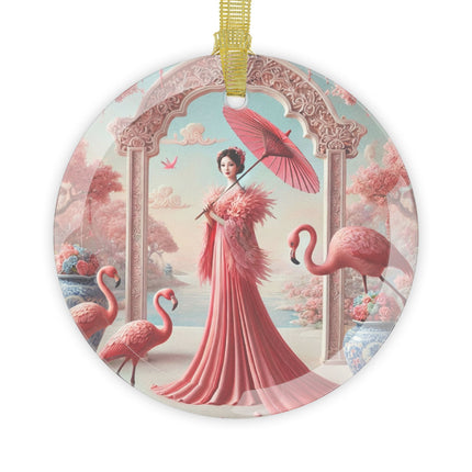 Petals, Porcelain, and Flamingos Glass Ornaments