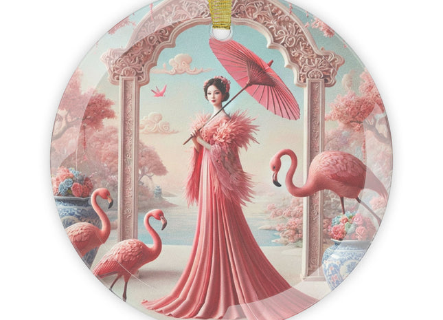 Petals, Porcelain, and Flamingos Glass Ornaments