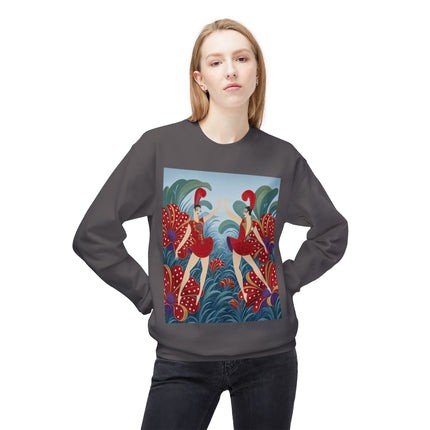 🎭🌺 The Scarlet Flower Garden Dancers Midweight Crewneck Sweatshirt – Art Deco Floral Whimsy