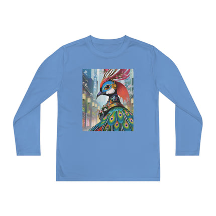 Techno Plumes Youth Long Sleeve Competitor Tee – Futuristic Elegance & Neon Feathers