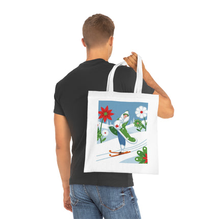 🎿🌺 The Winter Garden Skier Cotton Tote Bag – Colorful Winter Adventure
