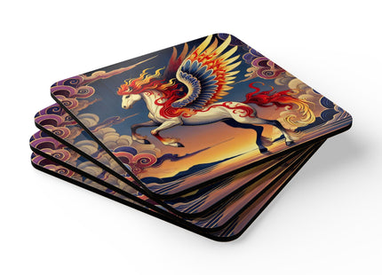 Flame-Winged Horse at Sunset Corkwood Coaster Set