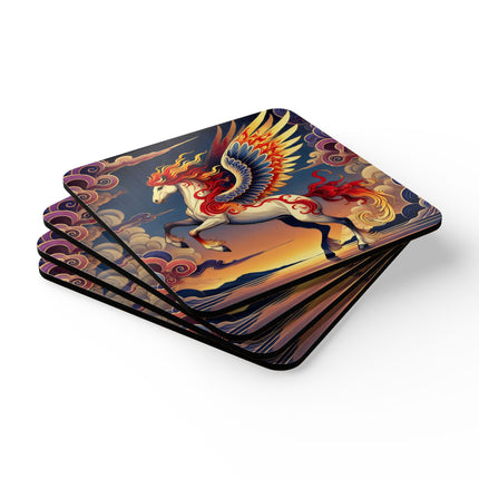Flame-Winged Horse at Sunset Corkwood Coaster Set