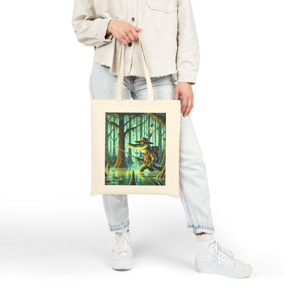 The Swamp Stalker Cotton Canvas Tote Bag – Stealthy Predator & Misty Mystery