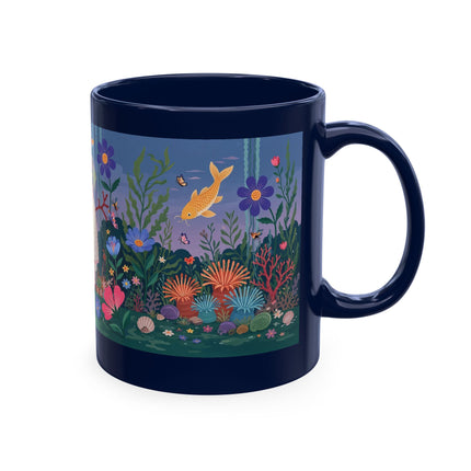 🐠🌸 The Lady Of The Underwater Flower Garden Ceramic Mug – Art Deco Aquatic Whimsy