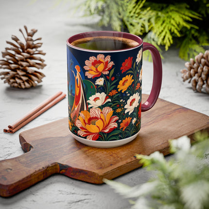 🌺🐦 The Enchanted Birdcage Garden Colorful Mug – Art Deco Floral Fantasy
