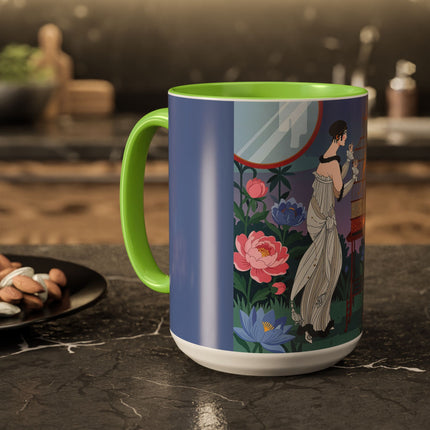 Whispers to the Golden Songbird Colorful Mugs – Art Deco Garden Elegance