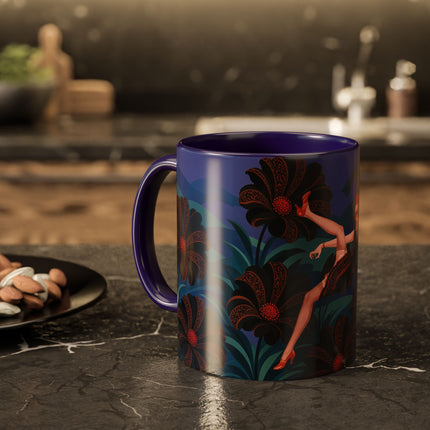 🖤🌺 The Midnight Floral Acrobat Colorful Mug – Art Deco Fashion Whimsy