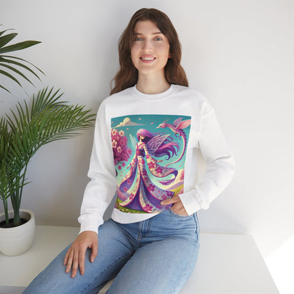 Petals in the Wind: The Kimono Fairy and the Sky Dragon Heavy Blend™ Crewneck Sweatshirt