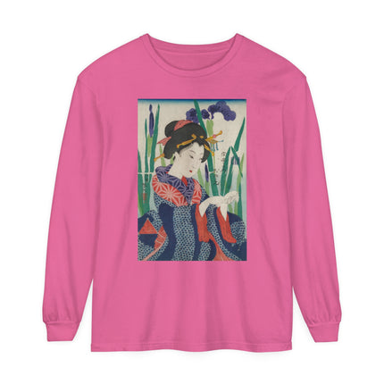 Woman with Origami Crane Garment-dyed Long Sleeve T-Shirt