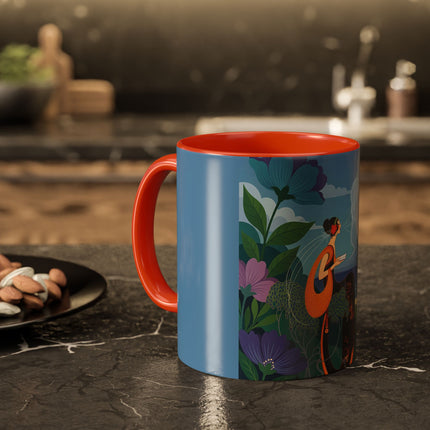 The Lady And The Sea Breeze Colorful Mugs – Art Deco Coastal Serenity