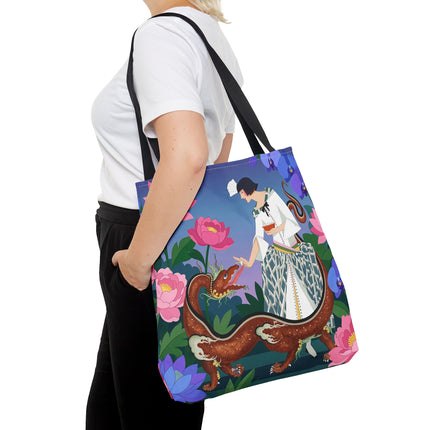 🐉🌸 The Dragon Keeper Tote Bag – Art Deco Floral Fantasy