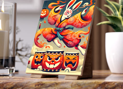 Jack-O’-Lantern Drums & The Kabuki Rabbit Ceramic Tile