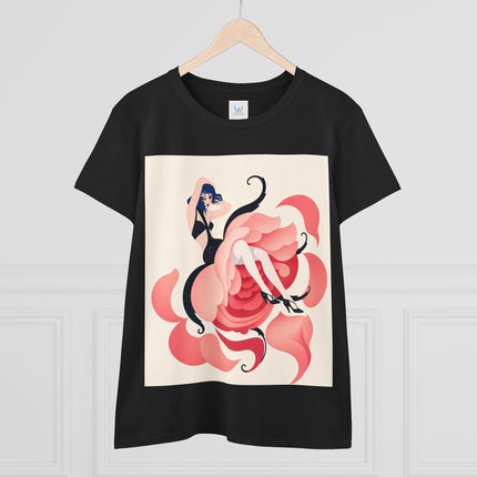 🌹🖤 The Lady Of The Blushing Rose Cotton Tee – Art Deco Fashion Illustration