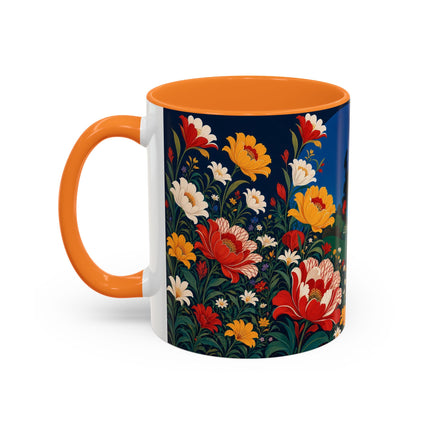 🌺🐦 The Enchanted Birdcage Garden Colorful Mug – Art Deco Floral Fantasy