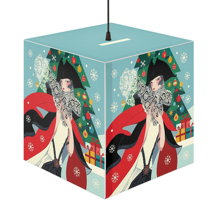 ❤️ The Lady Of The Crimson Scarf Light Cube Lamp – Art Deco Christmas Elegance