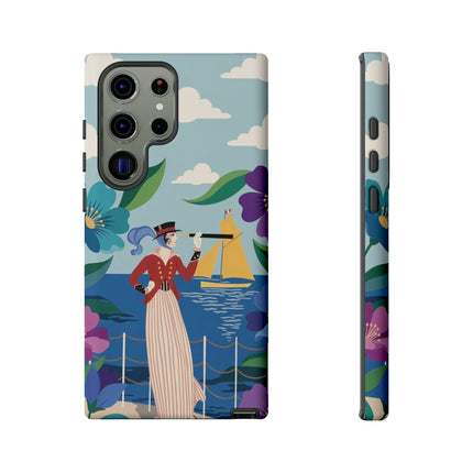 🌊🔭 The Lady Of The Seaside Lookout Phone Case – Art Deco Nautical Adventure