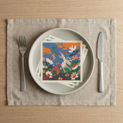 🪁🌺 The Lady Of The Flying Garden Napkins – Art Deco Floral Fantasy