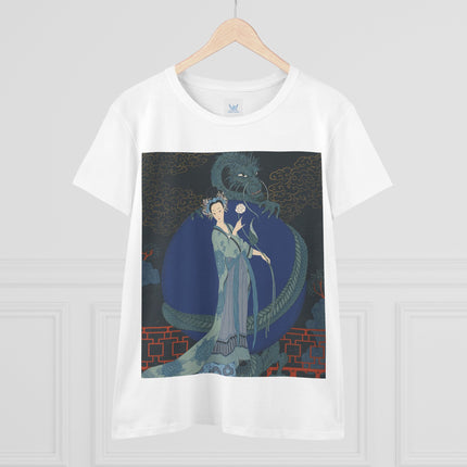🐉🪷 The Lady Of The Lotus Dragon Cotton Tee – Art Deco Asian Fantasy